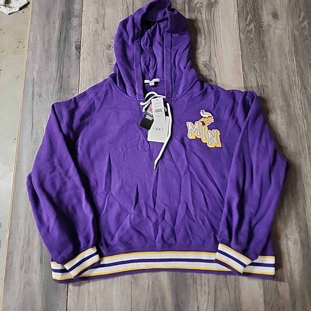 New Sz Plus 1X Women’s Wear By Erin Andrews Minnesota Vikings Pullover Hoodie
